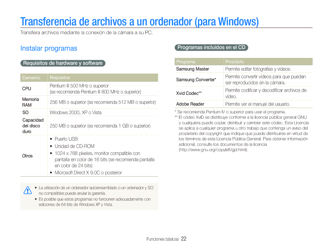 Samsung EC-PL10ZPBP/E1, EC-PL10ZRBP/E1 manual Transferencia de archivos a un ordenador para Windows, Instalar programas 