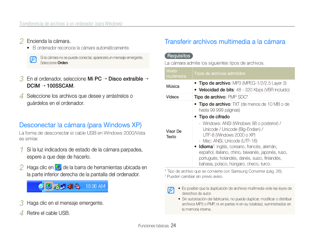 Samsung EC-PL10ZPBP/E1, EC-PL10ZRBP/E1 manual Desconectar la cámara para Windows XP, Encienda la cámara, Requisitos 