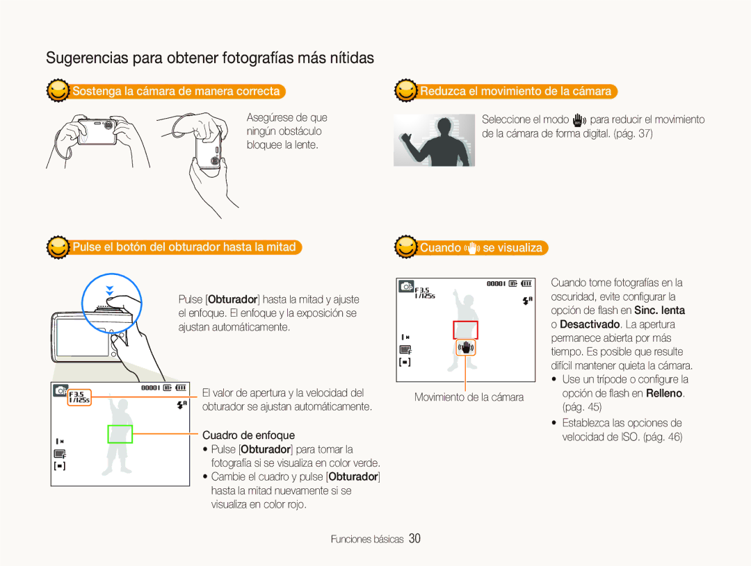 Samsung EC-PL10ZPBP/E1 Sostenga la cámara de manera correcta, Reduzca el movimiento de la cámara, Cuando se visualiza 