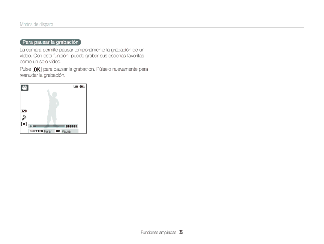 Samsung EC-PL10ZRBP/E1, EC-PL10ZPBP/E1 manual Para pausar la grabación 