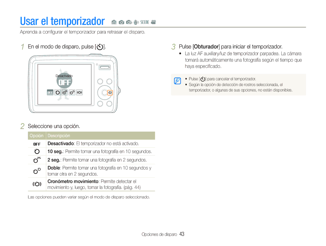 Samsung EC-PL10ZRBP/E1, EC-PL10ZPBP/E1 manual Usar el temporizador 