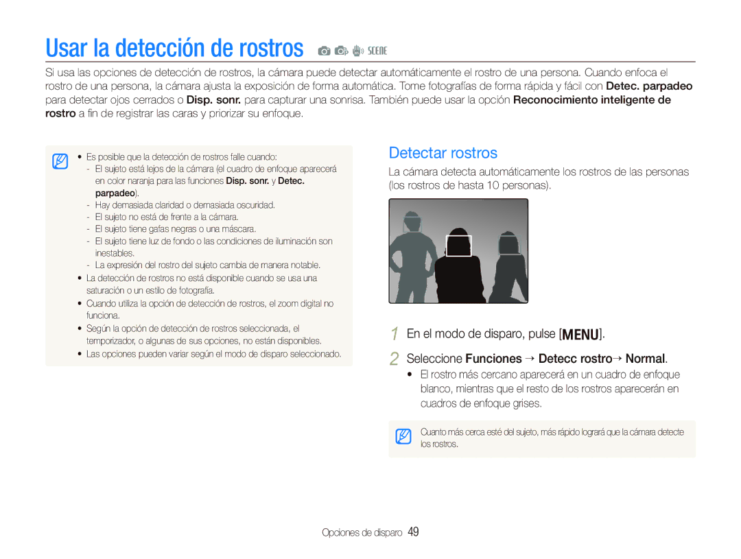 Samsung EC-PL10ZRBP/E1, EC-PL10ZPBP/E1 manual Usar la detección de rostros a p d s, Detectar rostros 