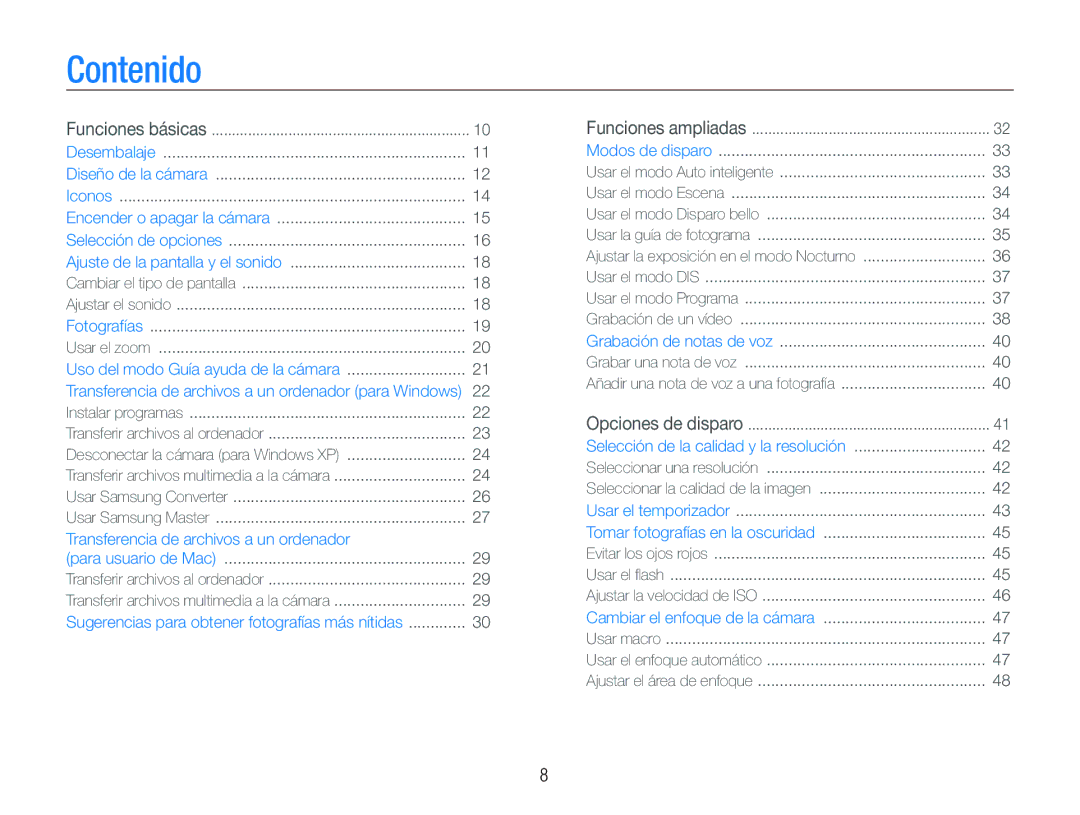 Samsung EC-PL10ZPBP/E1, EC-PL10ZRBP/E1 manual Contenido, Transferencia de archivos a un ordenador 