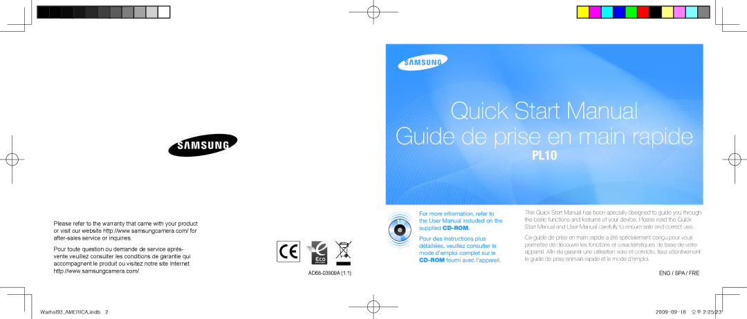 Samsung EC-PL10ZPBP/FR, EC-PL10ZRBP/FR, EC-PL10ZLBP/FR manual Quick Start Manual Guide de prise en main rapide 