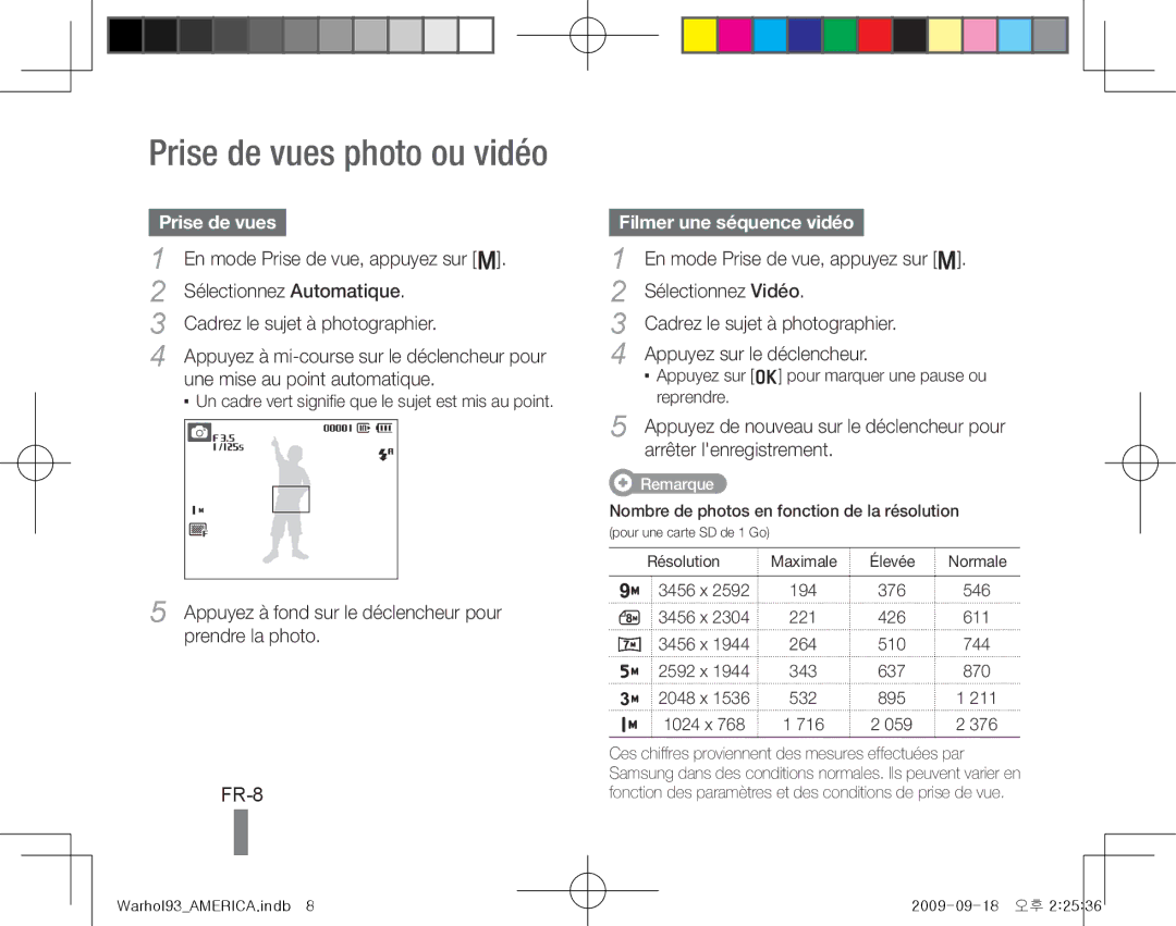 Samsung EC-PL10ZLBP/E3, EC-PL10ZRBP/FR, EC-PL10ZPBP/FR manual Prise de vues photo ou vidéo, FR-8, Filmer une séquence vidéo 