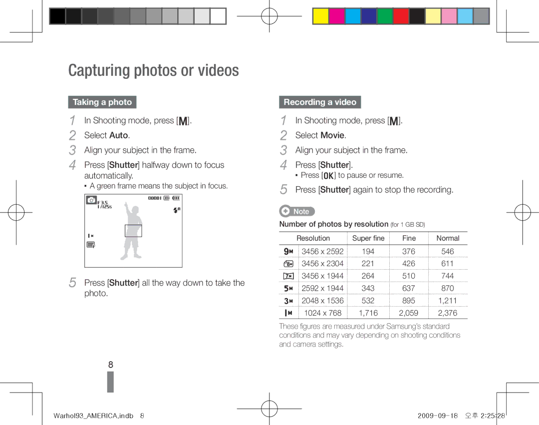 Samsung EC-PL10ZPBP/E1, EC-PL10ZRBP/FR, EC-PL10ZPBP/FR manual Capturing photos or videos, Taking a photo, Recording a video 