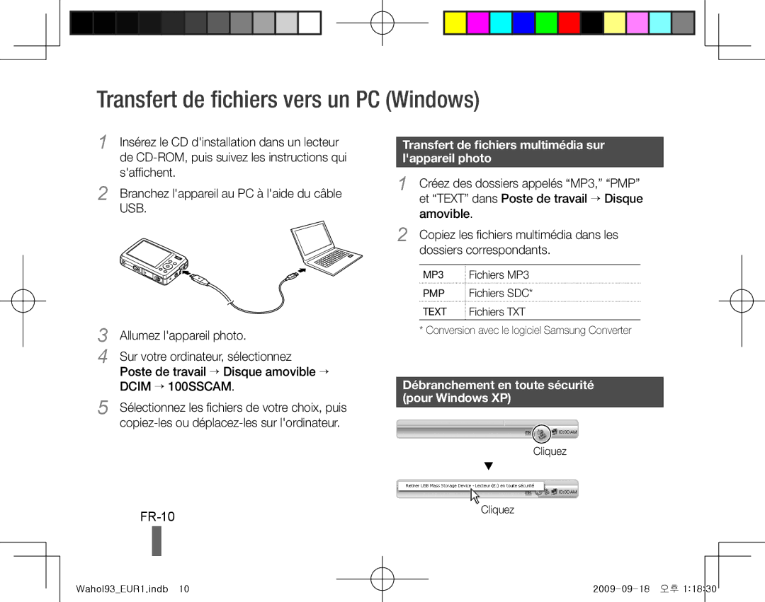 Samsung EC-PL10ZRBP/RU Transfert de fichiers vers un PC Windows, FR-10, Débranchement en toute sécurité pour Windows XP 