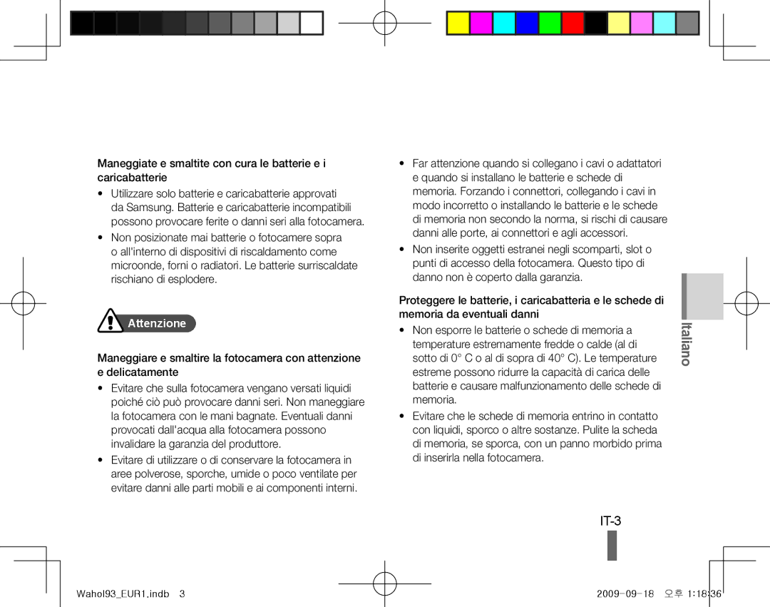 Samsung EC-PL10ZLBP/FR, EC-PL10ZRBP/FR, EC-PL10ZPBP/FR, EC-PL10ZSBP/IT, EC-PL10ZRBP/IT, EC-PL10ZABA/IT manual IT-3, Attenzione 