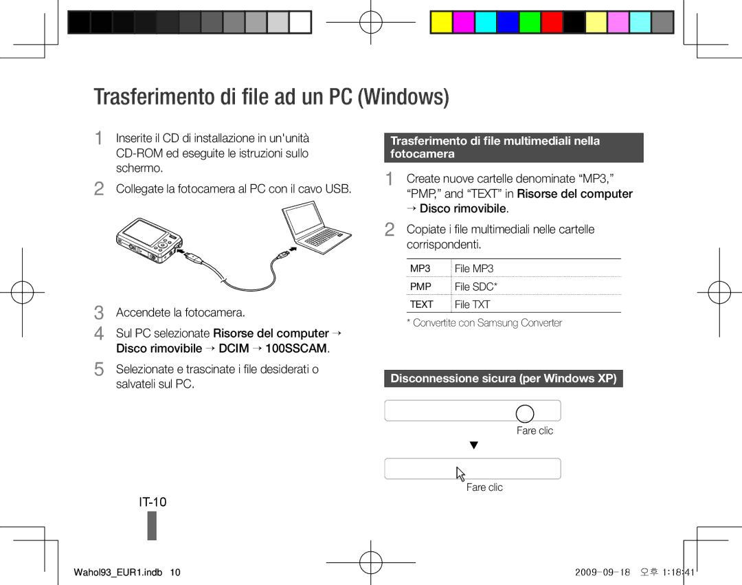 Samsung EC-PL10ZBBP/ME Trasferimento di file ad un PC Windows, IT-10, Trasferimento di file multimediali nella fotocamera 
