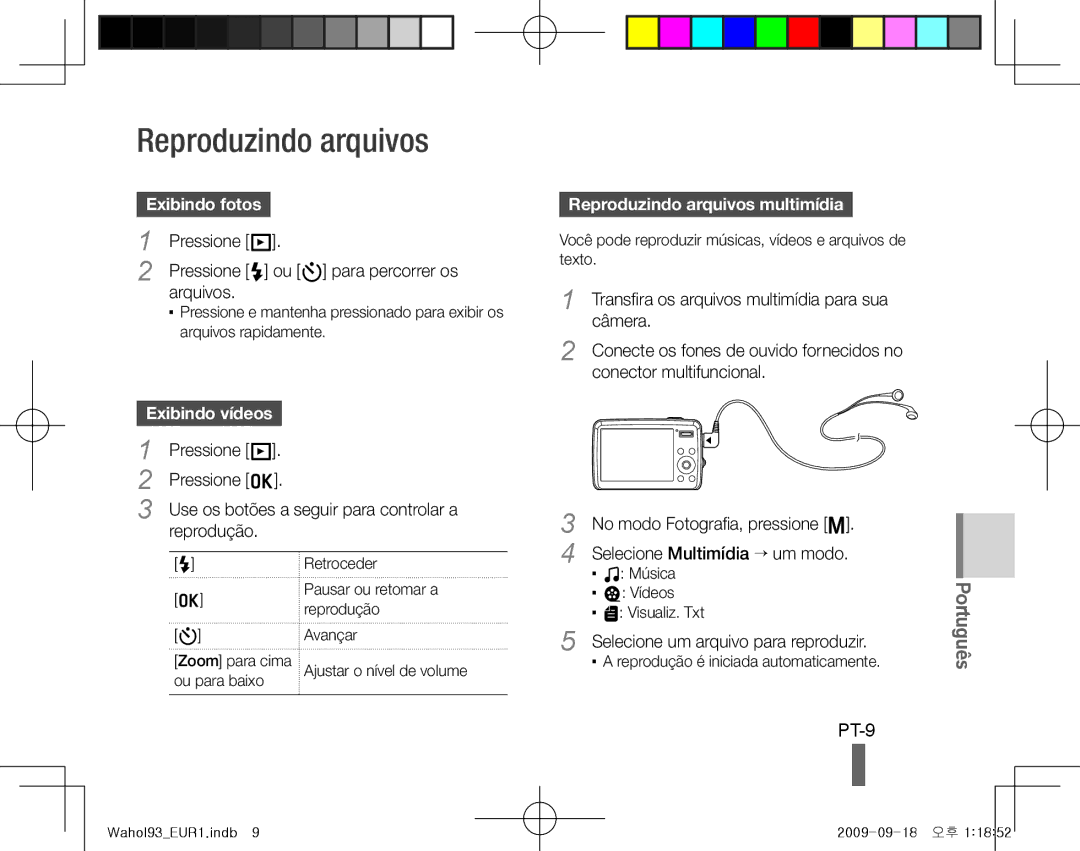 Samsung EC-PL10ZLBP/E3, EC-PL10ZRBP/FR manual PT-9, Exibindo fotos, Exibindo vídeos, Reproduzindo arquivos multimídia 