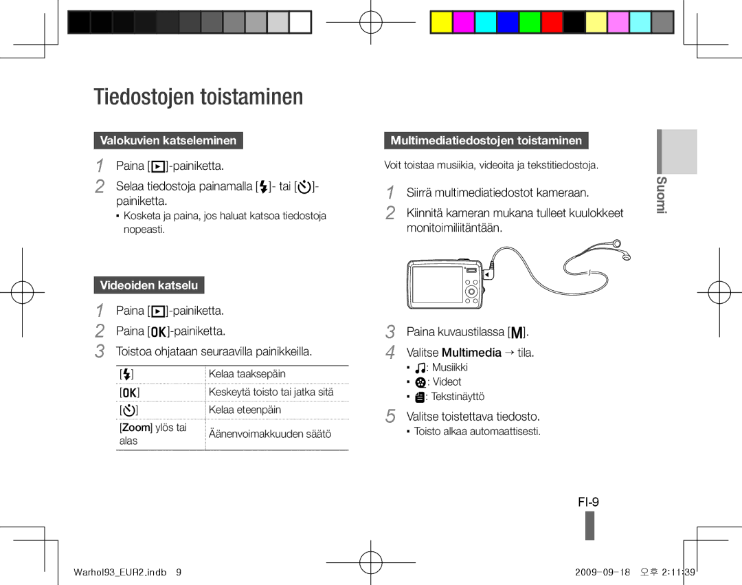 Samsung EC-PL10ZRBP/VN, EC-PL10ZRBP/FR manual Tiedostojen toistaminen, FI-9, Valokuvien katseleminen, Videoiden katselu 