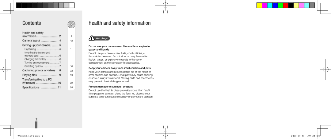 Samsung EC-PL10ZLBP/FR, EC-PL10ZRBP/FR, EC-PL10ZPBP/FR, EC-PL10ZSBP/IT manual Contents, Health and safety information 