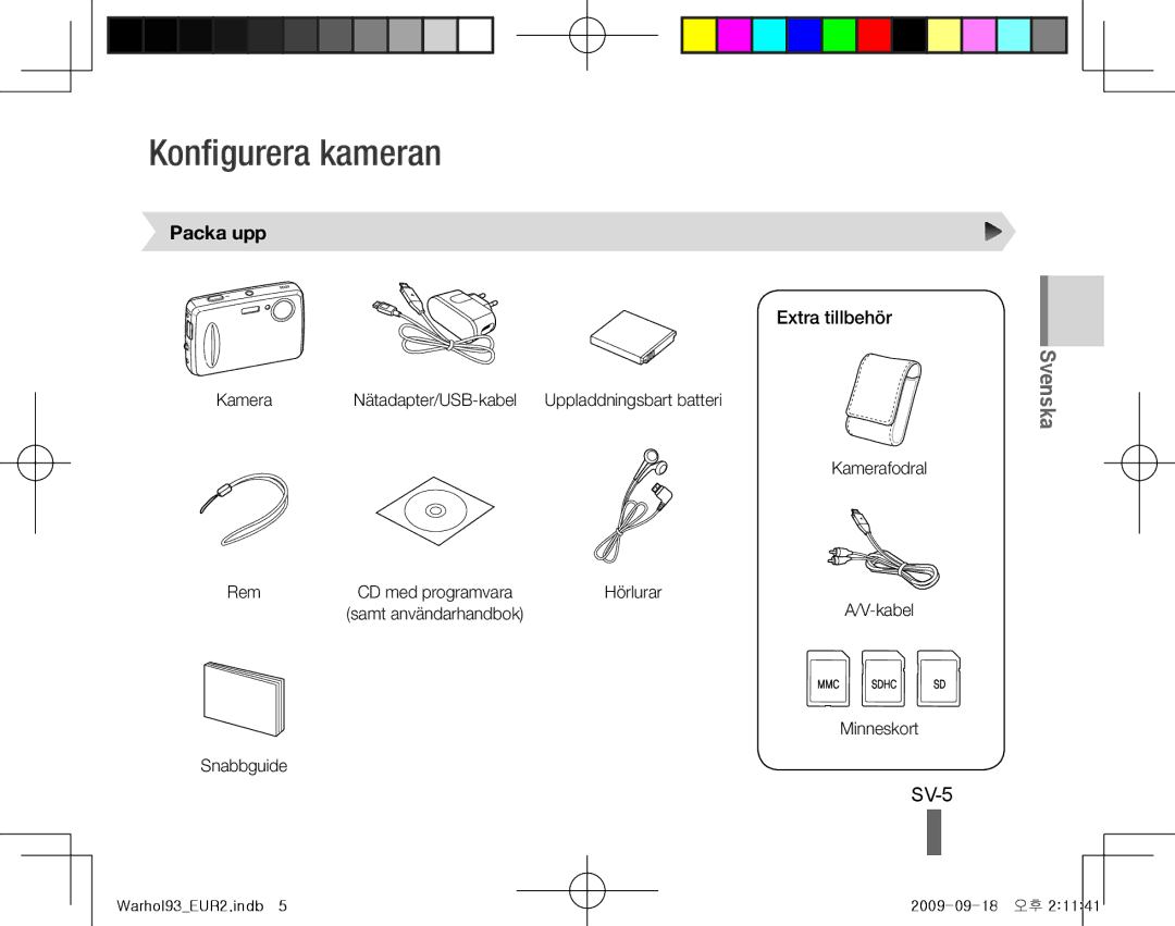 Samsung EC-PL10ZBBP/E3, EC-PL10ZRBP/FR, EC-PL10ZPBP/FR, EC-PL10ZLBP/FR Konfigurera kameran, SV-5, Packa upp, Extra tillbehör 