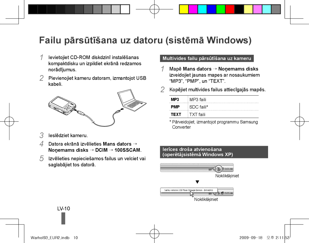 Samsung EC-PL10ZRBP/VN manual Failu pārsūtīšana uz datoru sistēmā Windows, LV-10, Multivides failu pārsūtīšana uz kameru 