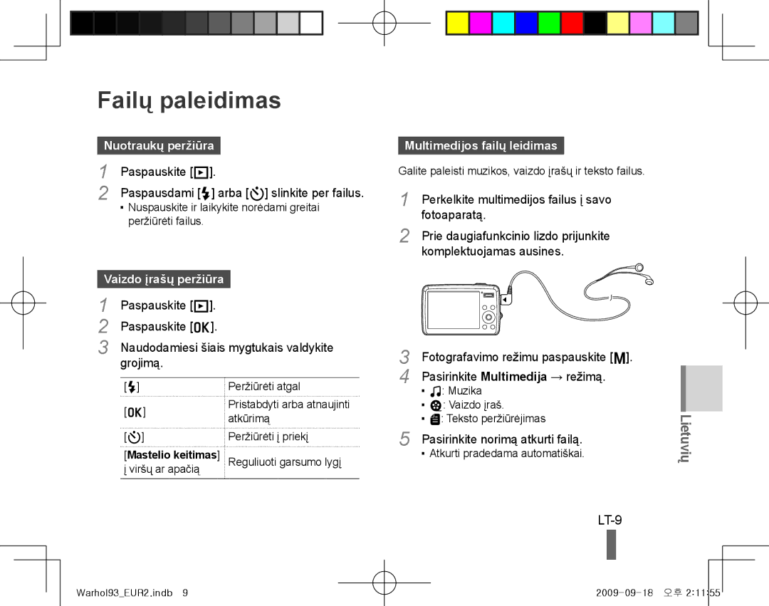 Samsung EC-PL10ZLBP/E3, EC-PL10ZRBP/FR manual Failų paleidimas, LT-9, Nuotraukų peržiūra, Multimedijos failų leidimas 