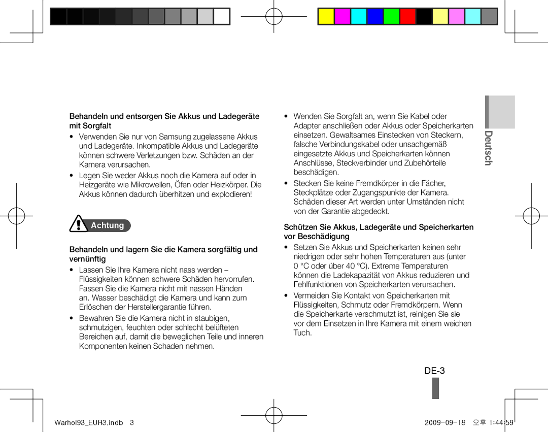 Samsung EC-PL10ZABP/SA, EC-PL10ZRBP/FR, EC-PL10ZPBP/FR manual DE-3, Achtung, Einsetzen. Gewaltsames Einstecken von Steckern 