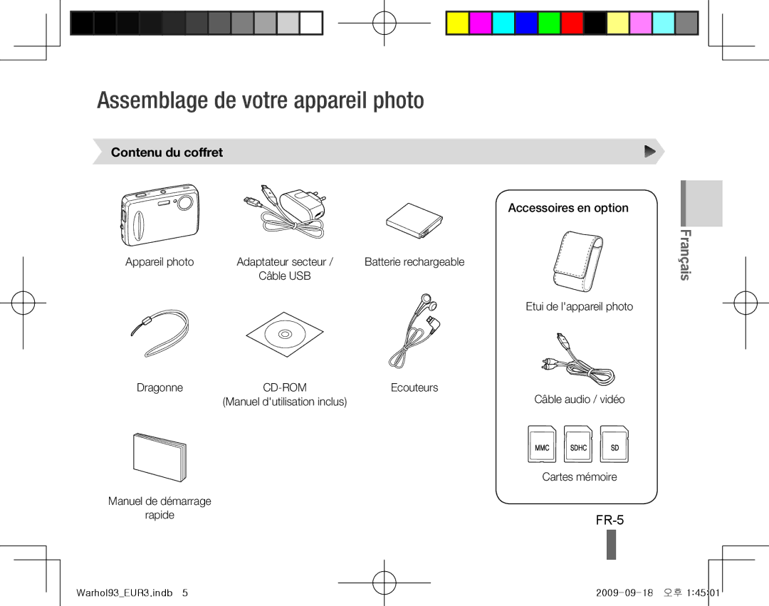 Samsung EC-PL10ZBBP/E3, EC-PL10ZRBP/FR Assemblage de votre appareil photo, FR-5, Contenu du coffret, Accessoires en option 