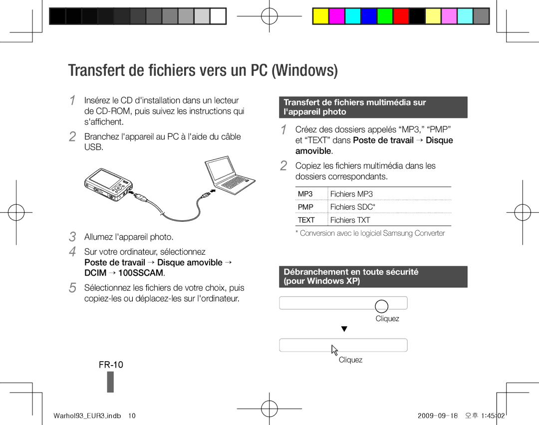 Samsung EC-PL10ZRBP/RU Transfert de fichiers vers un PC Windows, FR-10, Débranchement en toute sécurité pour Windows XP 