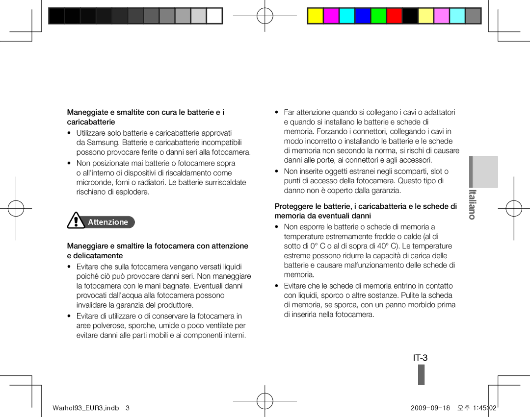 Samsung EC-PL10ZSBP/RU, EC-PL10ZRBP/FR, EC-PL10ZPBP/FR, EC-PL10ZLBP/FR manual IT-3, Attenzione, Memoria da eventuali danni 