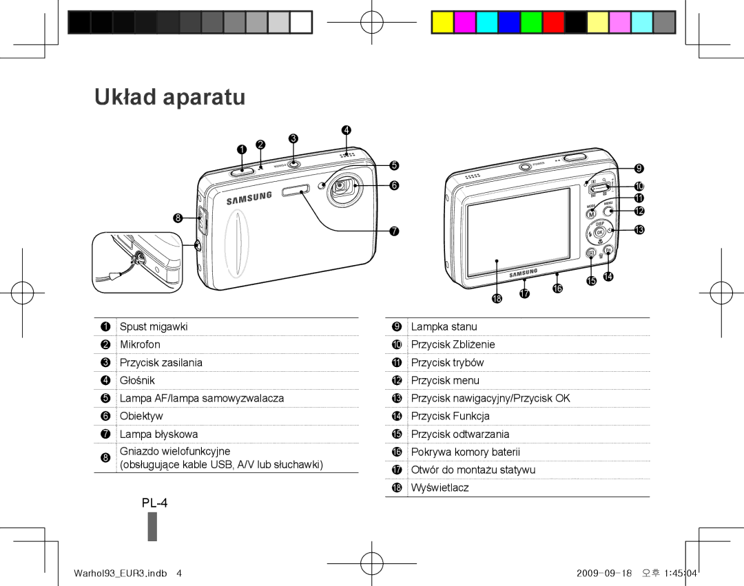 Samsung EC-PL10ZSBP/IT, EC-PL10ZRBP/FR, EC-PL10ZPBP/FR, EC-PL10ZLBP/FR, EC-PL10ZRBP/IT, EC-PL10ZABA/IT manual Układ aparatu 