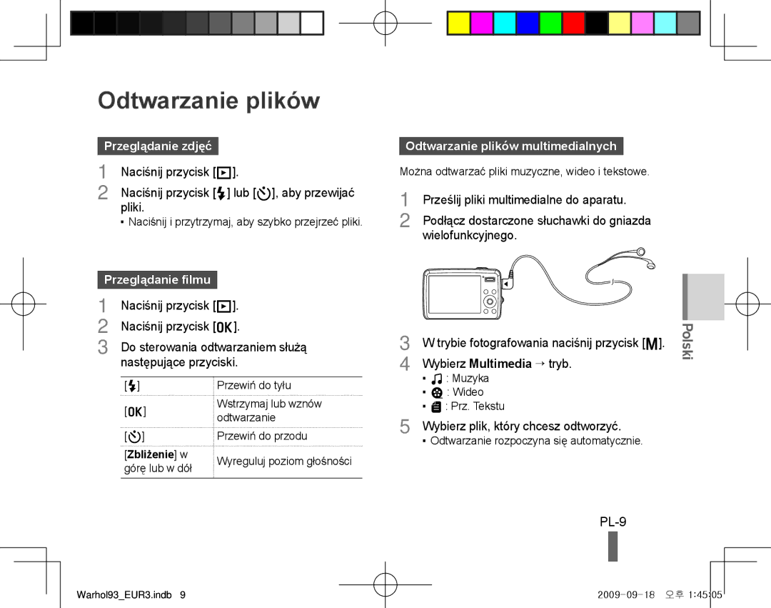 Samsung EC-PL10ZPBP/E1, EC-PL10ZRBP/FR, EC-PL10ZPBP/FR Odtwarzanie plików, PL-9, Przeglądanie zdjęć, Przeglądanie filmu 