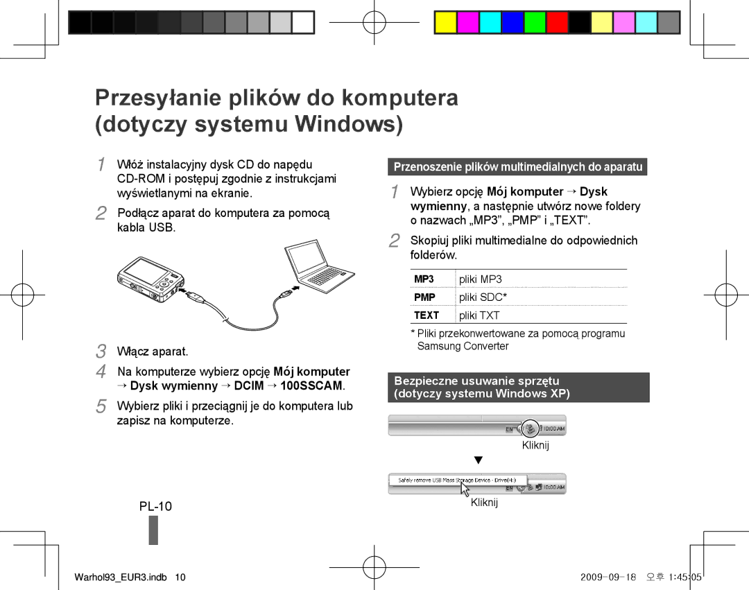 Samsung EC-PL10ZBBP/ME Przesyłanie plików do komputera dotyczy systemu Windows, PL-10, Wybierz opcję Mój komputer → Dysk 