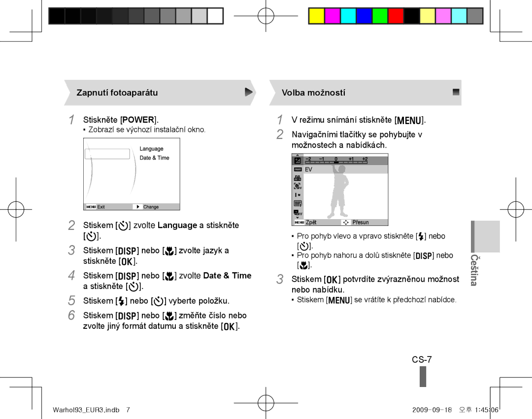 Samsung EC-PL10ZPBP/ME, EC-PL10ZRBP/FR, EC-PL10ZPBP/FR, EC-PL10ZLBP/FR manual CS-7, Zapnutí fotoaparátu, Volba možností 