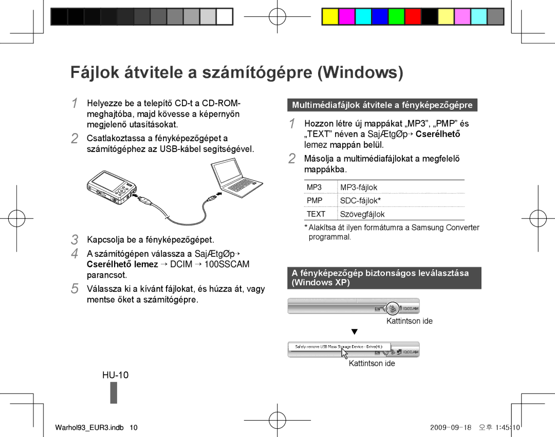 Samsung EC-PL10ZABA/RU, EC-PL10ZRBP/FR Fájlok átvitele a számítógépre Windows, HU-10, Cserélhető lemez → Dcim → 100SSCAM 