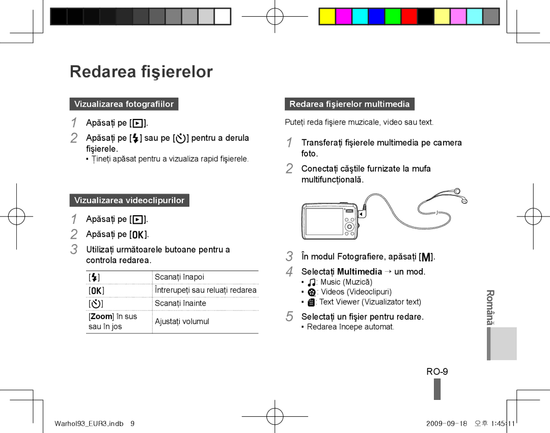 Samsung EC-PL10ZRBP/E1, EC-PL10ZRBP/FR Redarea fişierelor, RO-9, Vizualizarea fotografiilor, Vizualizarea videoclipurilor 