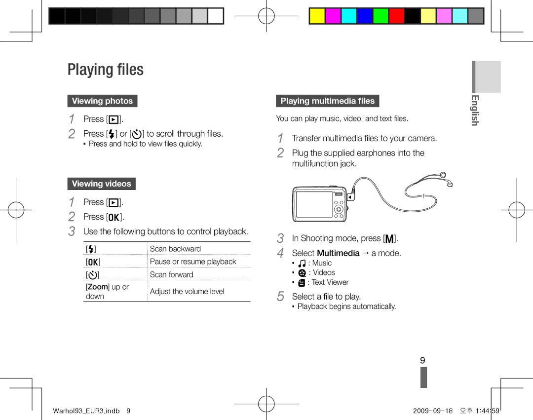 Samsung EC-PL10ZBBP/ME, EC-PL10ZRBP/FR, EC-PL10ZPBP/FR manual Playing files, Viewing photos, Playing multimedia files 