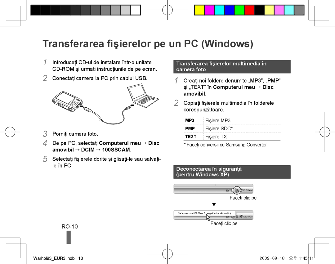 Samsung EC-PL10ZPBP/E1 Transferarea fişierelor pe un PC Windows, RO-10, Transferarea fişierelor multimedia în camera foto 