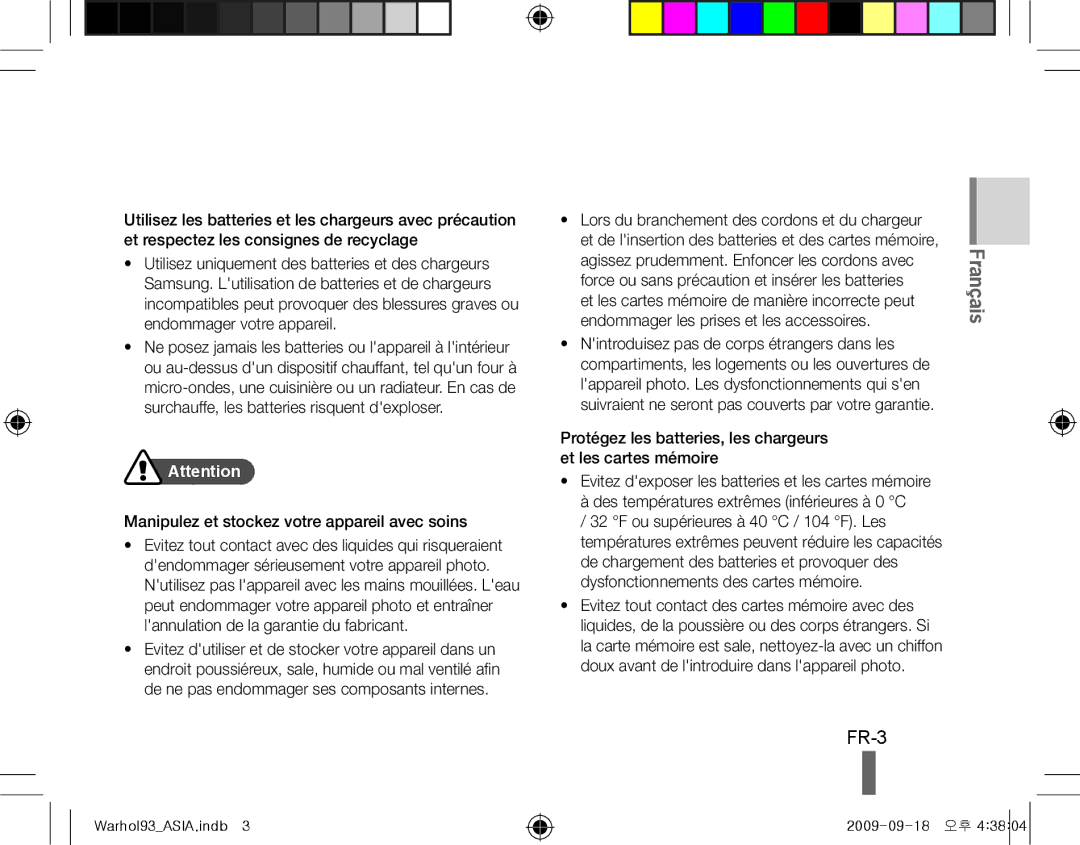 Samsung EC-PL10ZABP/SA, EC-PL10ZRBP/FR, EC-PL10ZPBP/FR, EC-PL10ZLBP/FR FR-3, Manipulez et stockez votre appareil avec soins 