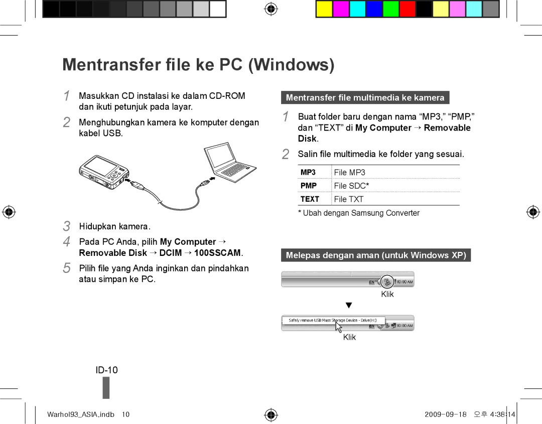 Samsung EC-PL10ZBBP/ME, EC-PL10ZRBP/FR Mentransfer file ke PC Windows, ID-10, Mentransfer file multimedia ke kamera, Disk 