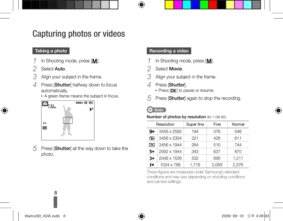 Samsung EC-PL10ZPBP/E1, EC-PL10ZRBP/FR, EC-PL10ZPBP/FR, EC-PL10ZLBP/FR, EC-PL10ZSBP/IT manual Taking a photo, Recording a video 