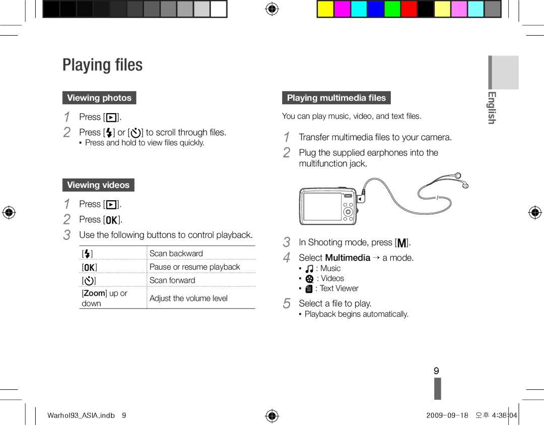 Samsung EC-PL10ZBBP/ME, EC-PL10ZRBP/FR manual Playing files, Viewing photos, Playing multimedia files, Select a file to play 