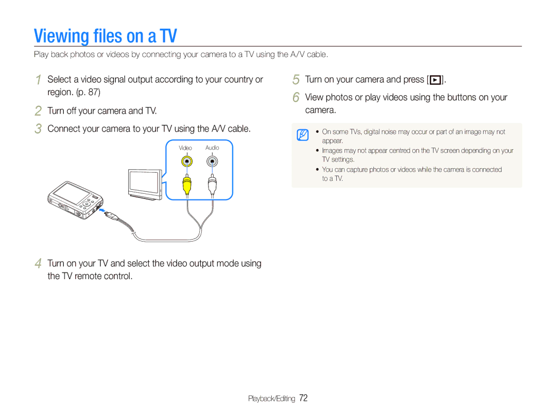 Samsung EC-PL10ZRBA/RU, EC-PL10ZRBP/FR, EC-PL10ZPBP/FR, EC-PL10ZLBP/FR, EC-PL10ZSBP/IT, EC-PL10ZRBP/IT Viewing ﬁles on a TV 