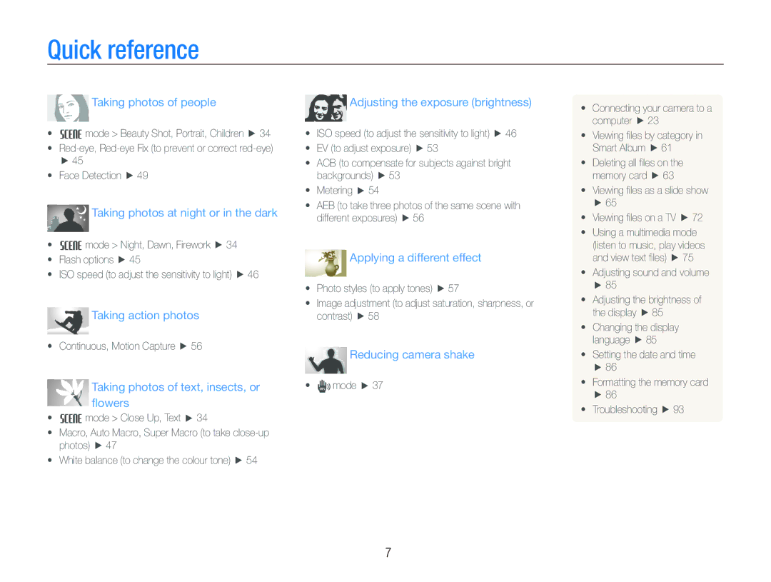 Samsung EC-PL10ZPBP/E1, EC-PL10ZRBP/FR, EC-PL10ZPBP/FR, EC-PL10ZLBP/FR manual Quick reference, Taking photos of people 