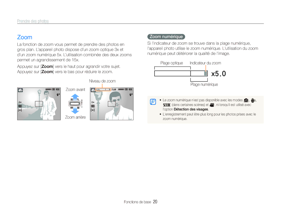 Samsung EC-PL10ZRBP/FR, EC-PL10ZPBP/FR, EC-PL10ZLBP/FR manual Prendre des photos, Zoom numérique 