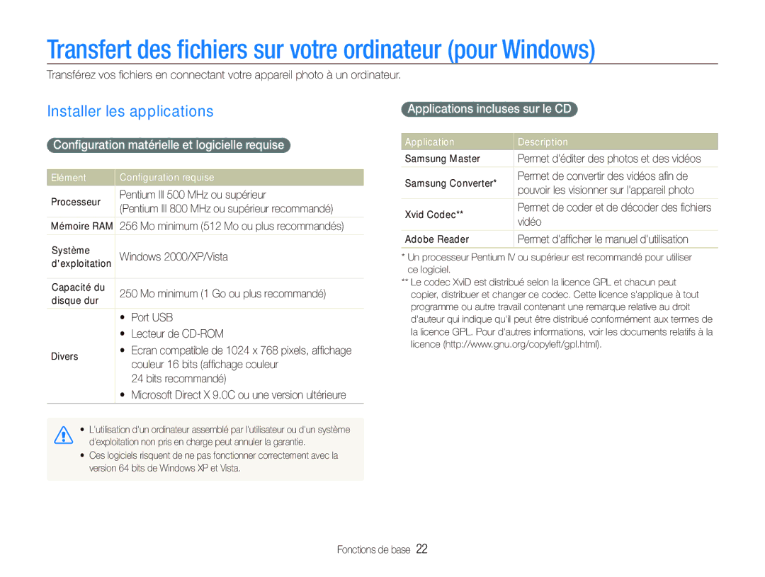 Samsung EC-PL10ZLBP/FR, EC-PL10ZRBP/FR Transfert des ﬁchiers sur votre ordinateur pour Windows, Installer les applications 