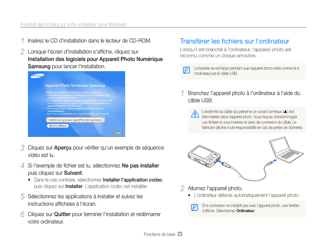 Samsung EC-PL10ZRBP/FR Transférer les ﬁchiers sur lordinateur, Transfert des ﬁchiers sur votre ordinateur pour Windows 