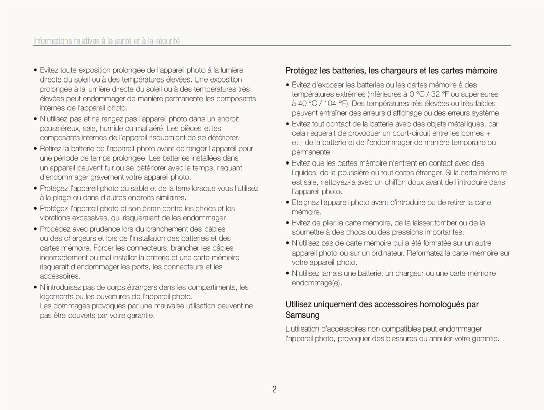 Samsung EC-PL10ZRBP/FR, EC-PL10ZPBP/FR, EC-PL10ZLBP/FR manual Informations relatives à la santé et à la sécurité 