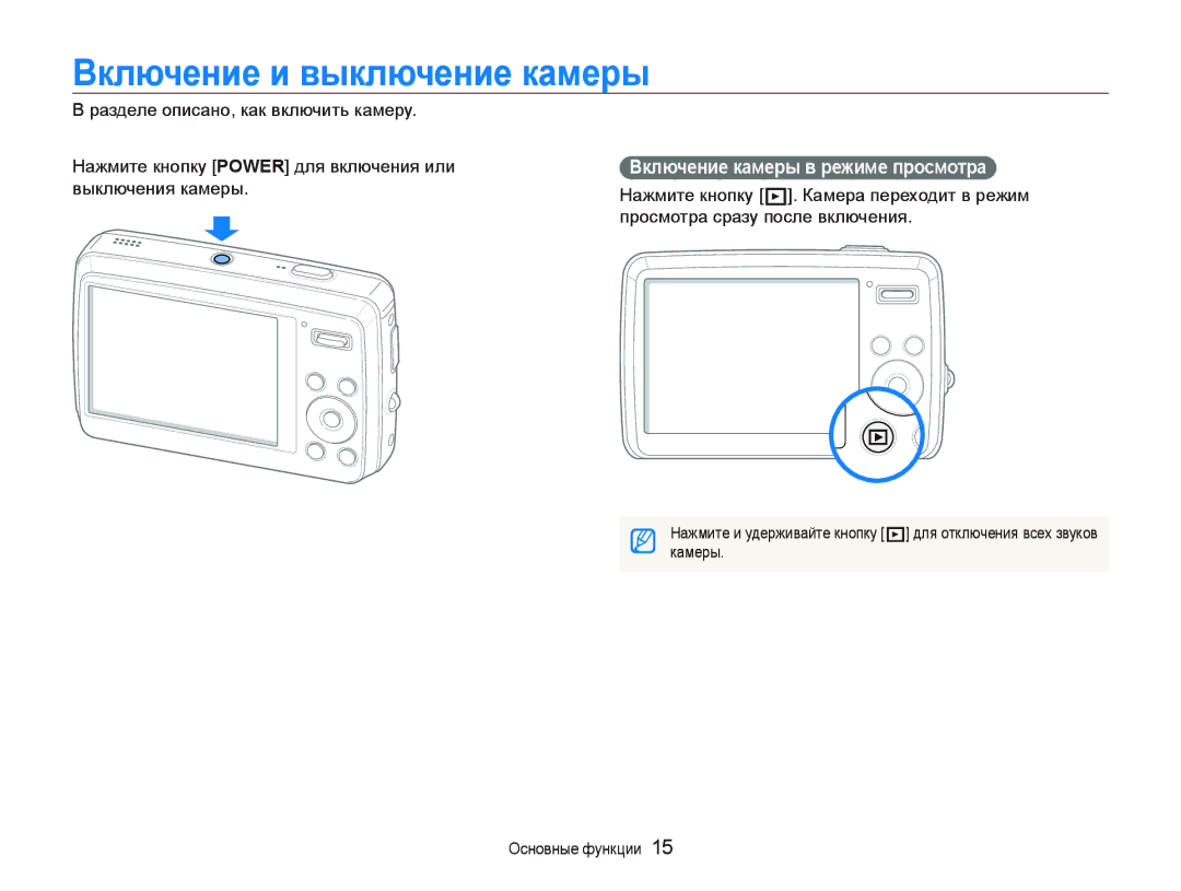 Samsung EC-PL10ZPBA/RU, EC-PL10ZRBP/RU, EC-PL10ZBBP/RU Ȼключɟниɟ и выключɟниɟ кɚмɟɪы, Ȼключɟниɟ кɚмɟɪы в ɪɟжимɟ пɪɨɫмɨтɪɚ 