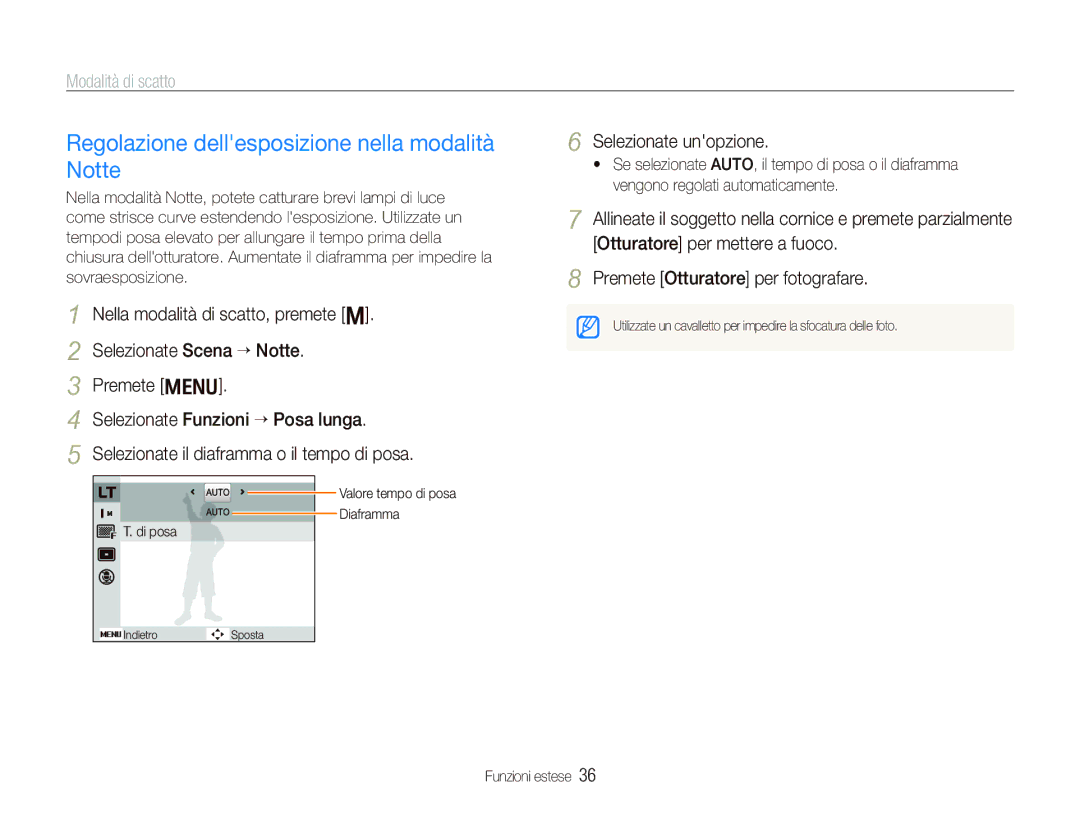 Samsung EC-PL10ZRBP/IT, EC-PL10ZSBP/IT manual Regolazione dellesposizione nella modalità Notte, Selezionate unopzione 