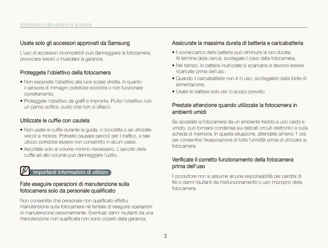 Samsung EC-PL10ZSBP/IT manual Usate solo gli accessori approvati da Samsung, Proteggete lobiettivo della fotocamera 