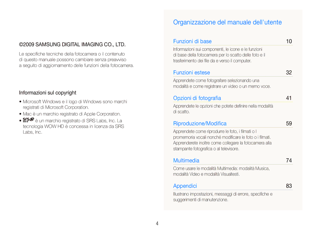 Samsung EC-PL10ZRBP/IT, EC-PL10ZSBP/IT, EC-PL10ZABA/IT Organizzazione del manuale dellutente, Informazioni sul copyright 