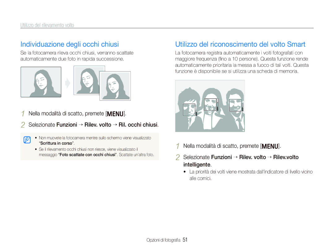 Samsung EC-PL10ZSBP/IT, EC-PL10ZRBP/IT manual Individuazione degli occhi chiusi, Nella modalità di scatto, premete m 