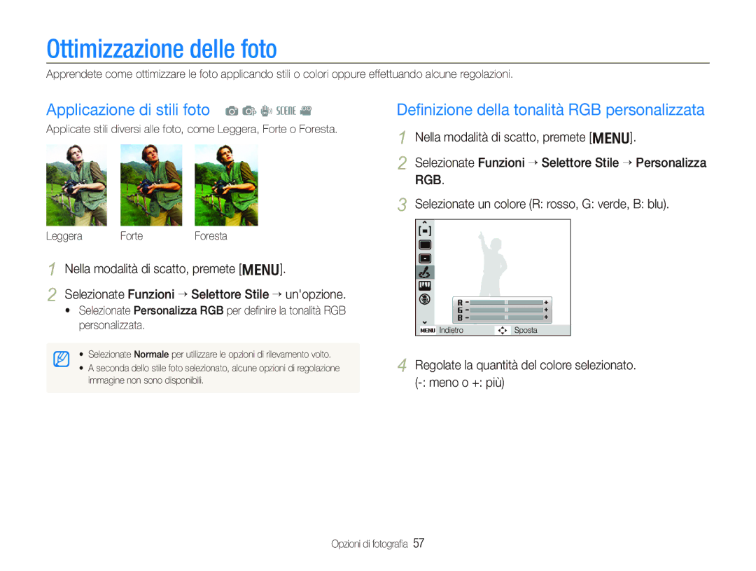 Samsung EC-PL10ZABA/IT, EC-PL10ZSBP/IT, EC-PL10ZRBP/IT manual Ottimizzazione delle foto, Applicazione di stili foto a p d s 