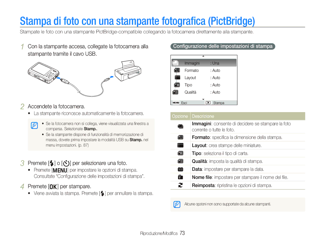 Samsung EC-PL10ZABA/IT Stampa di foto con una stampante fotograﬁca PictBridge, Premete F o t per selezionare una foto 