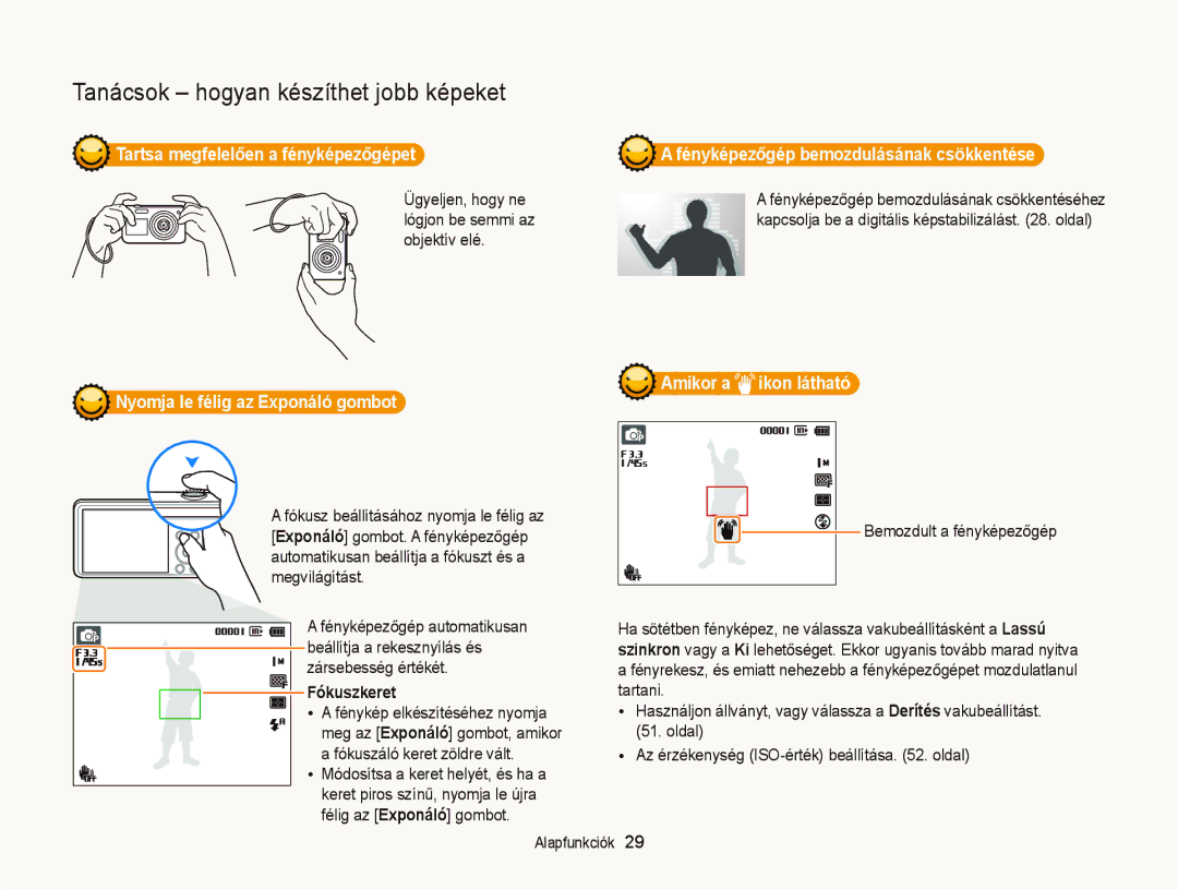 Samsung EC-PL210ZBPBE1 manual Tartsa megfelelően a fényképezőgépet, Nyomja le félig az Exponáló gombot, Fókuszkeret 