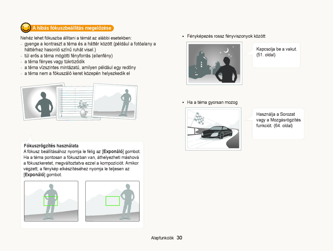 Samsung EC-PL120ZBPSE1, EC-PL120ZBPBE1, EC-PL120ZBPPE1 manual Hibás fókuszbeállítás megelőzése, Fókuszrögzítés használata 